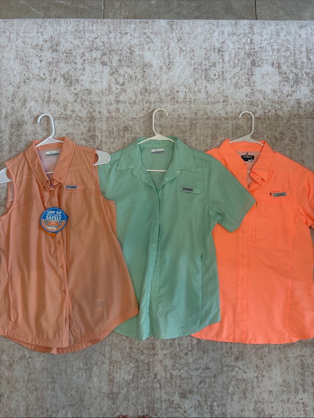 Columbia Peach, Mint and Neon Orange Women's Button-Down Tops